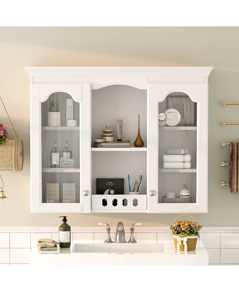Casainc Wall Mounted Medicine Cabinet with 2 Glass Doors, Over Sink Storage with Ample Space