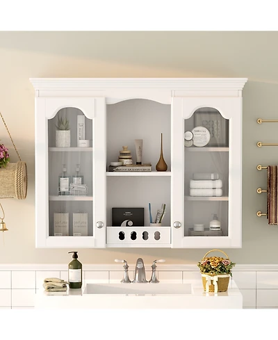 Casainc Wall Mounted Medicine Cabinet with 2 Glass Doors, Over Sink Storage with Ample Space