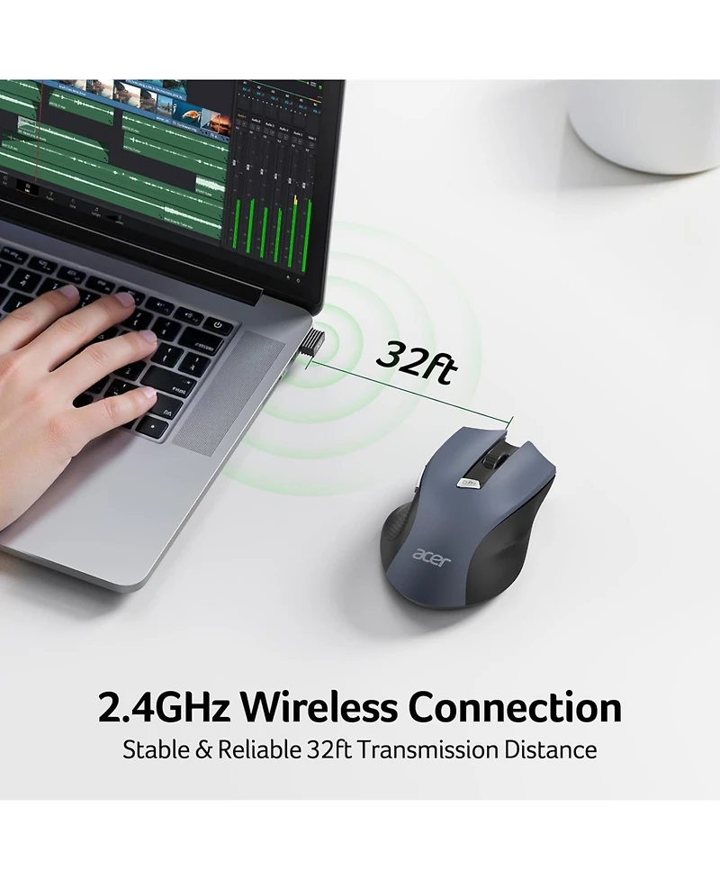 Acer Wireless Mouse for Laptop, 2.4GHz Computer Mouse with 3 Adjustable Dpi, 6 Buttons, Usb Receiver (1600 Dpi, Compatible with Pc, Laptop, Desktop)