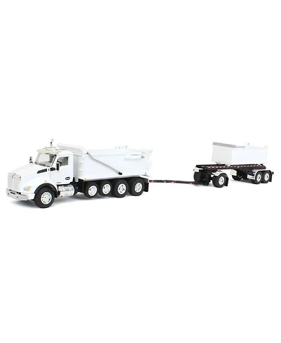First Gear Dcp 1/64 White Kenworth T880 Rogue Dump w/ Rogue Transfer Dump Trailer