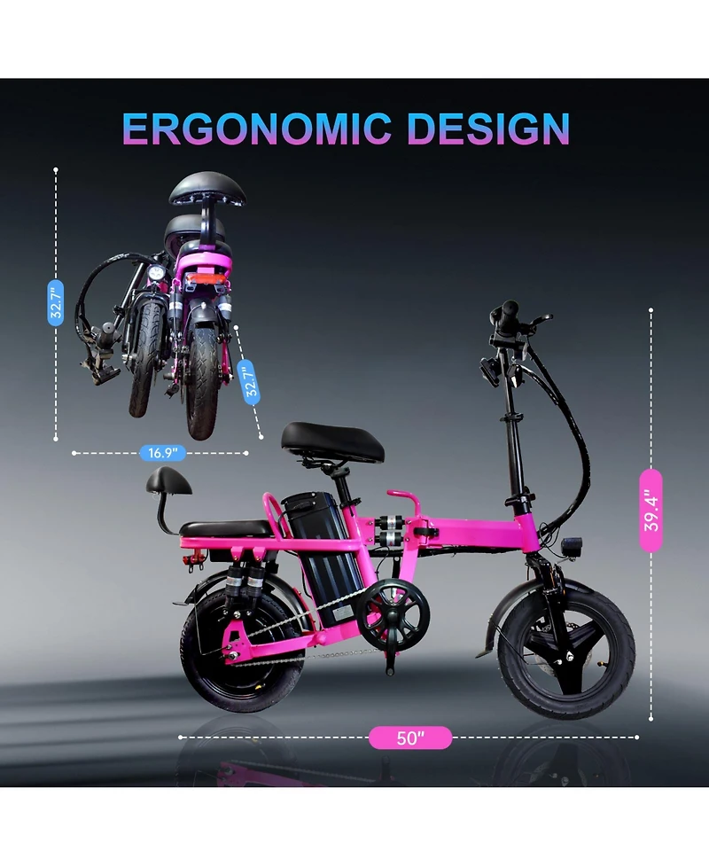 Ltmate Global Inc. Foldable Electric Bicycle, 500W Peak Motor 45 Miles 80KM Max Range, Upgraded E-bike with Front Basket, Phone Holder and Digital Dis