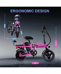 Ltmate Global Inc. Foldable Electric Bicycle, 500W Peak Motor 45 Miles 80KM Max Range, Upgraded E-bike with Front Basket, Phone Holder and Digital Dis