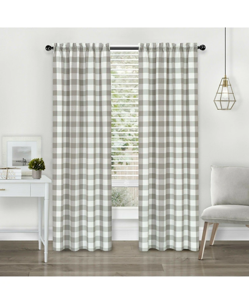 Kate Aurora Modern Country Farmhouse 3 Piece Buffalo Check Plaid Window Curtains & Valance Set