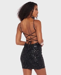 B Darlin Juniors' Strappy Mesh Sequin Bodycon Dress