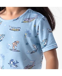 Bellabu Bear Kids Unisex Shark School 2-Piece Short Sleeve & Shorts Pajama Set