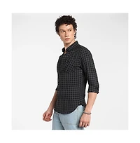 Campus Sutra Men's Charcoal Grey Gingham Shirt