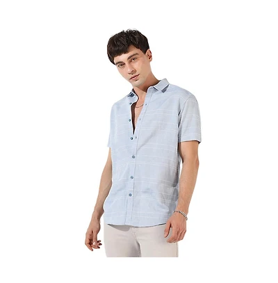 Campus Sutra Men's Light Blue Textured Regular Fit Casual Shirt