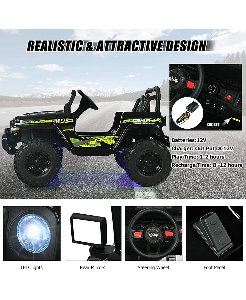 Akiudex 12V Kids Ride-On Car with Remote Control and Led Lights