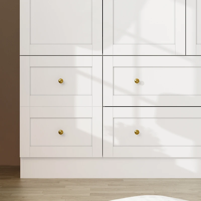 Simple white 4-door 6-drawer wardrobe with large capacity, bedroom Armoire, Closet