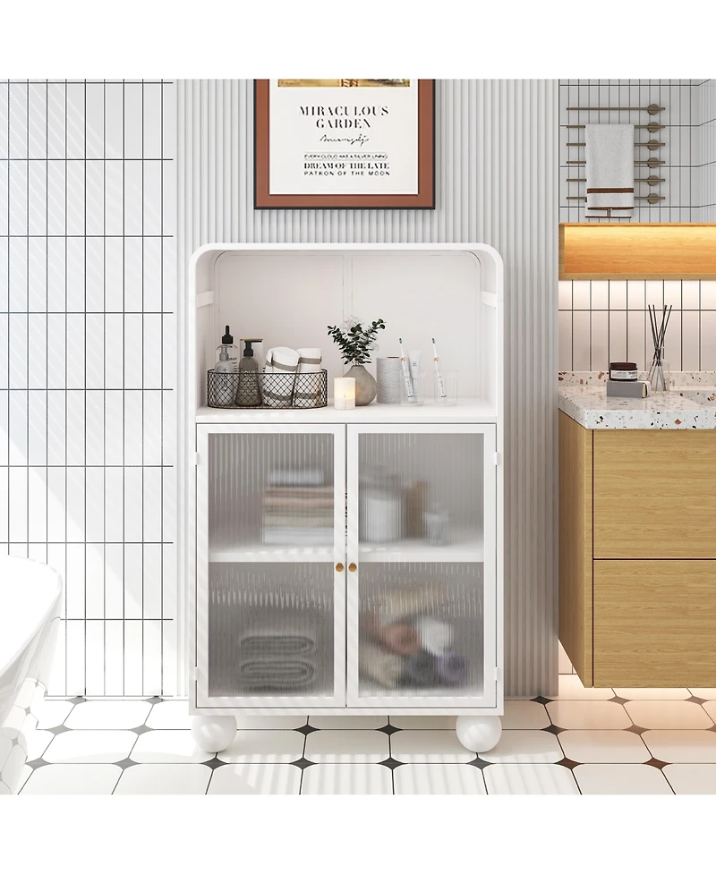 Casainc 45.28" Freestanding Bathroom Floor Cabinet With Glass Door and Open Storage Shelves
