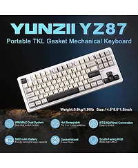 Yunzii YZ87 Gasket Mechanical Keyboard,Tkl Wireless Hot Swappable with 5-Layer Padding, BT5.0/2.4G/Usb-c Nkro Rgb Backlit for Win/Mac