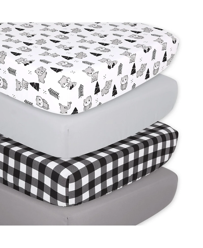 The Peanutshell Fitted Crib Sheet for Boys or Girls, 4 Pack Set, Grey Woodland Plaid