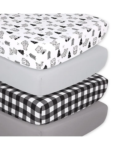 The Peanutshell Fitted Crib Sheet for Boys or Girls, 4 Pack Set, Grey Woodland Plaid