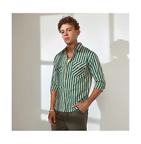 Campus Sutra Men's Forest Green & Khaki Beige Candy Striped Oversized Shirt