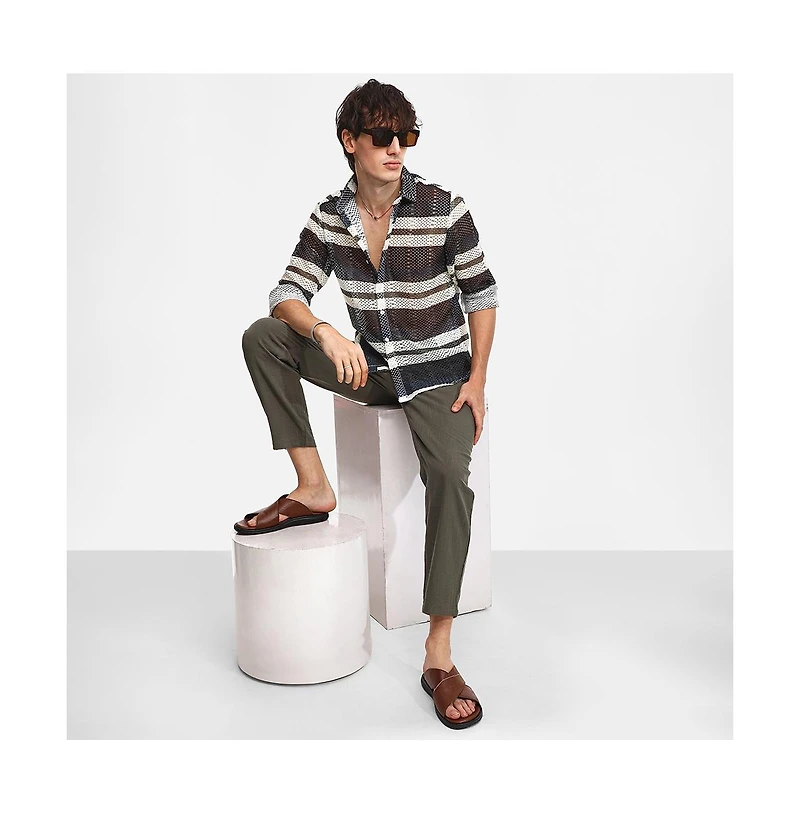 Campus Sutra Men's Navy Blue Contrast Panel Knit Shirt