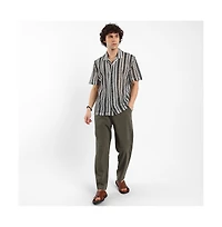 Campus Sutra Men's Cream White & Midnight Black Multitrack Knit Oversized Shirt