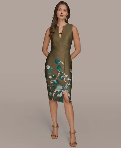 Donna Karan New York Women's Split V-Neck Floral Sheath Dress