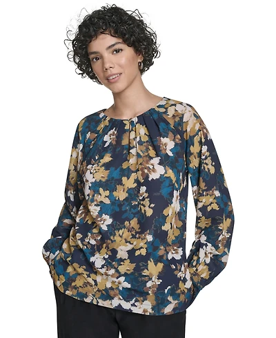 Calvin Klein Women's Long Sleeve Keyhole Blouse