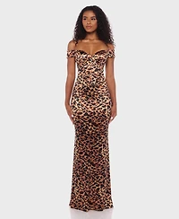 Alex & Sophia Juniors Animal Print Off-The-Shoulder Long Dress