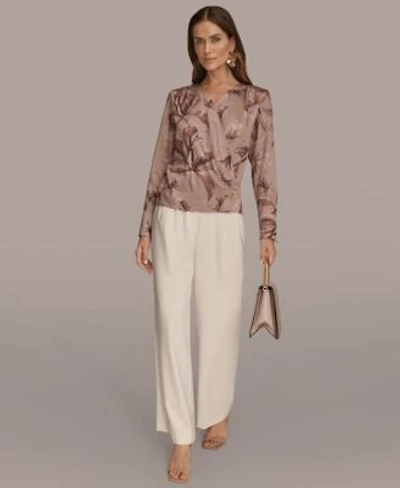 Donna Karan New York Womens Long Sleeve Printed Top Pleated Wide Leg Pants