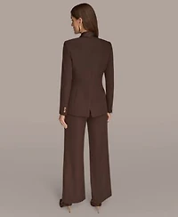 Donna Karan New York Womens Mixed Media Draped Neck Blazer High Waist Wide Leg Pant