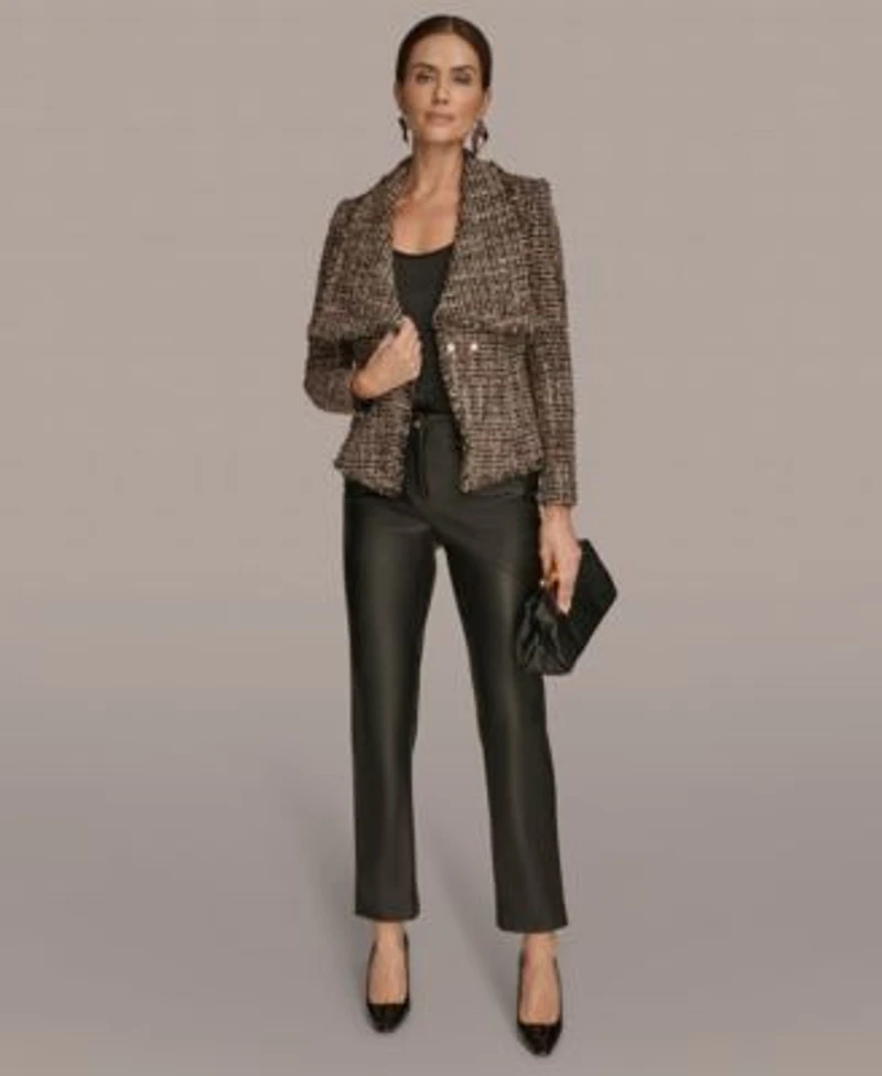 Donna Karan New York Womens Petites Slim Leg Pants Belted Tweed Blazer