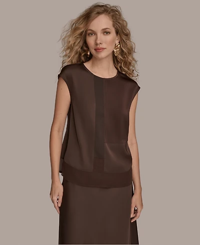 Donna Karan New York Women's Mixed Media Cap Sleeve Top
