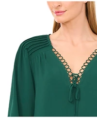 CeCe Women's Circular Trim Pin-Tuck Long Sleeve Blouse