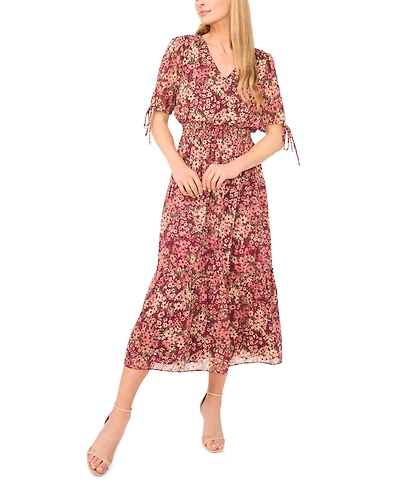 CeCe Women's Smocked Waist V-Neck Maxi Dress