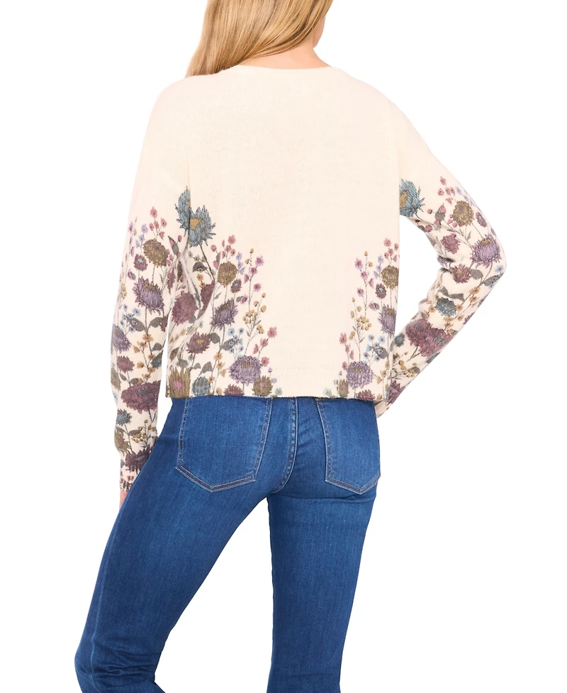 CeCe Women's Floral Print Crewneck Sweater