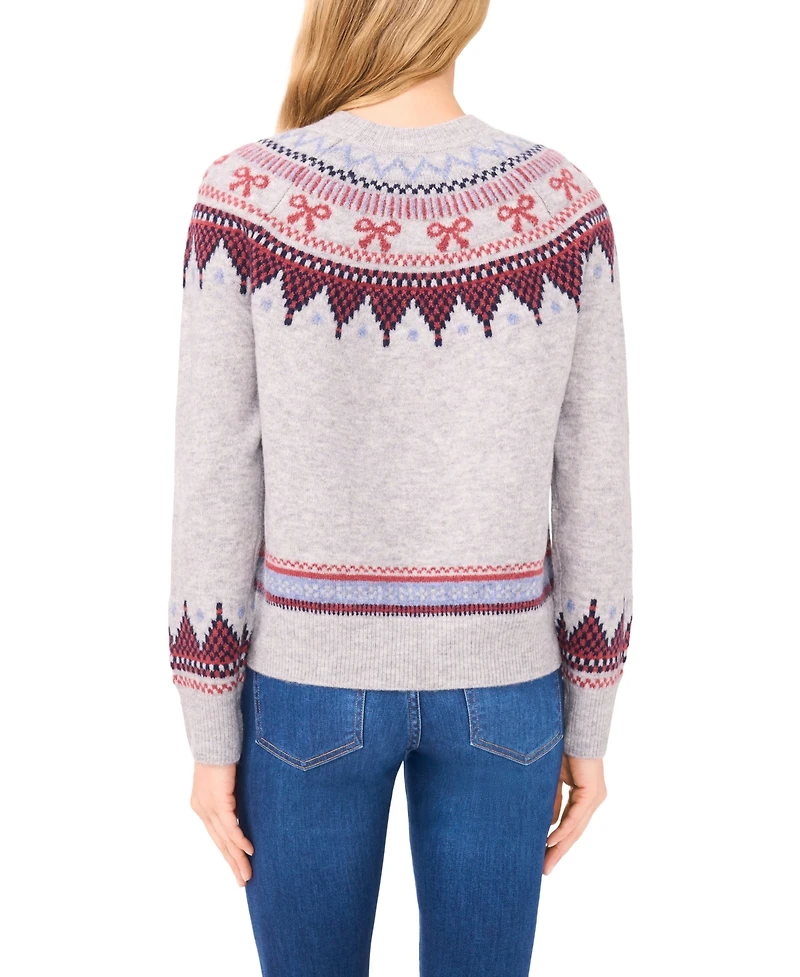 CeCe Women's Ribbon Fair Isle Crewneck Sweater