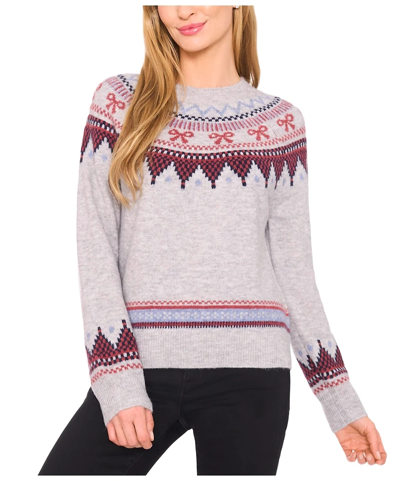 CeCe Women's Ribbon Fair Isle Crewneck Sweater