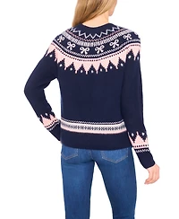 CeCe Women's Ribbon Fair Isle Crewneck Sweater