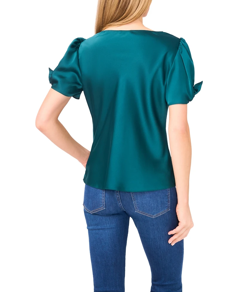 CeCe Women's Cowl Neck Bubble Short Sleeves Top