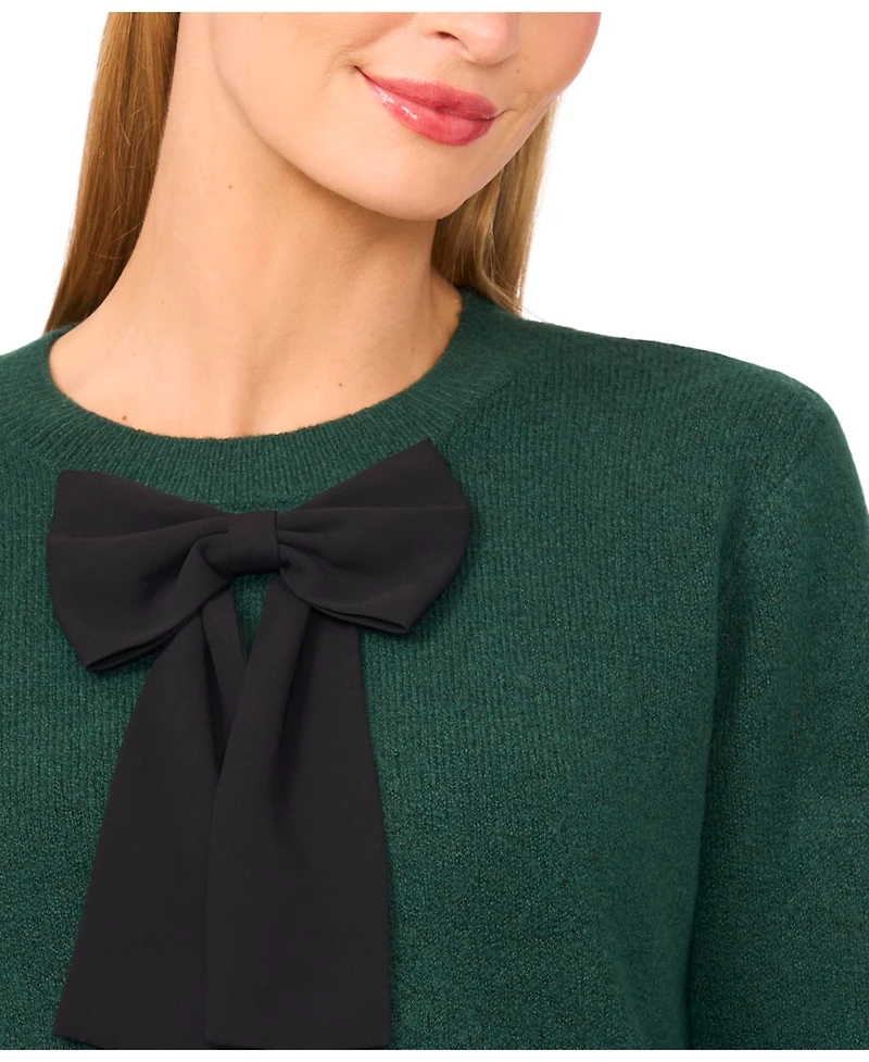 CeCe Women's Bow-Trim Crewneck Sweater
