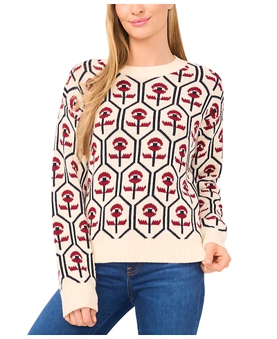 CeCe Women's Jacquard Mock Neck Sweater