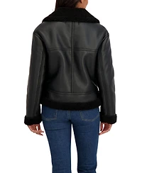 Sebby Collection Women's Assymetrical Moto Faux Shearling Jacket