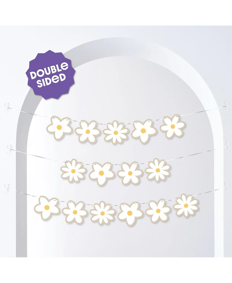 Big Dot of Happiness Tan Daisy Flowers Garland Banner, 30 Feet Cord, 15 Double-Sided Daisies