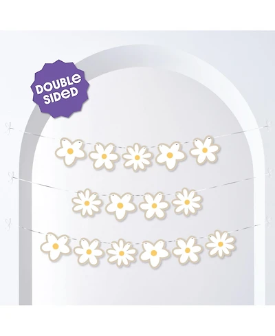 Big Dot of Happiness Tan Daisy Flowers Garland Banner, 30 Feet Cord, 15 Double-Sided Daisies