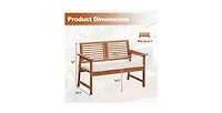 Slickblue Solid Wood Outdoor Patio Garden Bench with Slatted Back, Armrests, and Seat Cushion
