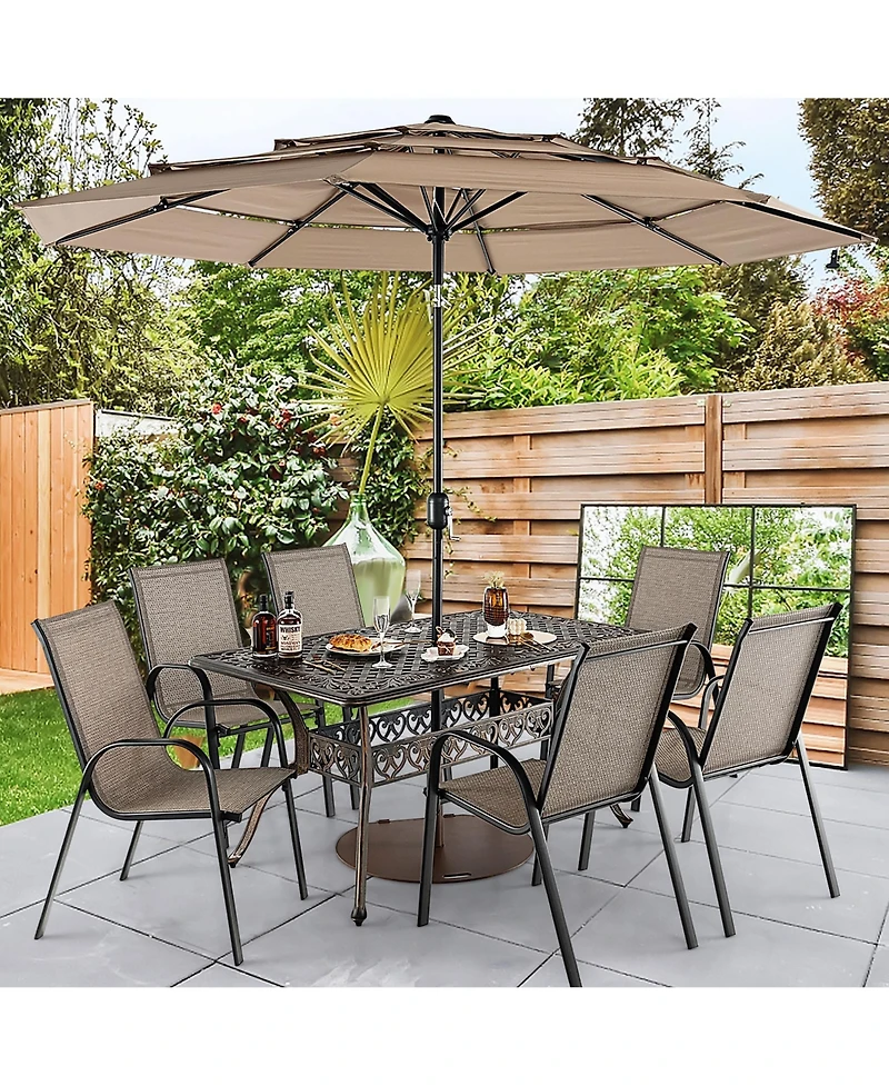 Costway 59'' Outdoor Dining Table All-Weather Cast Aluminum Umbrella Hole 6 Person