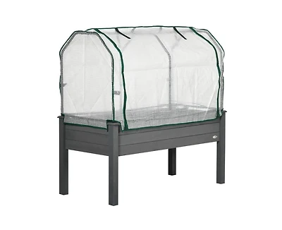 Slickblue Wood Elevated Garden Bed with Greenhouse Cover for Ideal Outdoor Growing