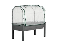 Slickblue Wood Elevated Garden Bed with Greenhouse Cover for Ideal Outdoor Growing