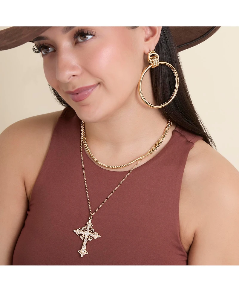 Jessica Simpson Oversized Gold Circle Drop Earrings
