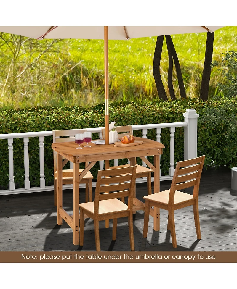 Costway Patio Outdoor Fir Wood Dining Table 1.5'' Umbrella Hole Backyard Garden