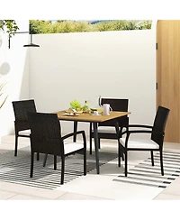 Gymax 5PCS Patio Pe Wicker Dining Set 42.5'' Table w/ 1.9'' Umbrella Hole Chairs