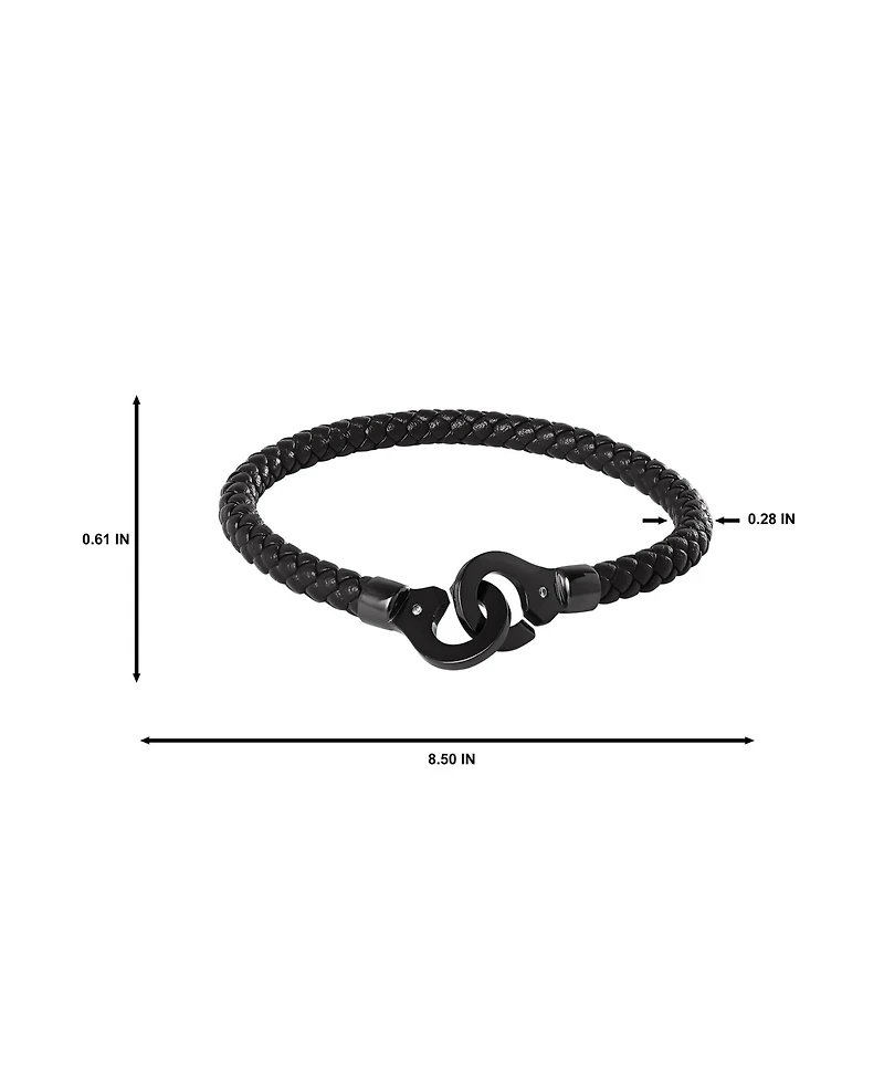 Lucky Brand Men's Braided Leather Bracelet with Matte Black Hook Clasp