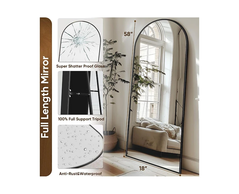 Antok Full Length Mirror, 58"x18" Floor Mirror, Arch Floor Standing Mirror Freestanding Arch Full Body with Stand for Bedroom