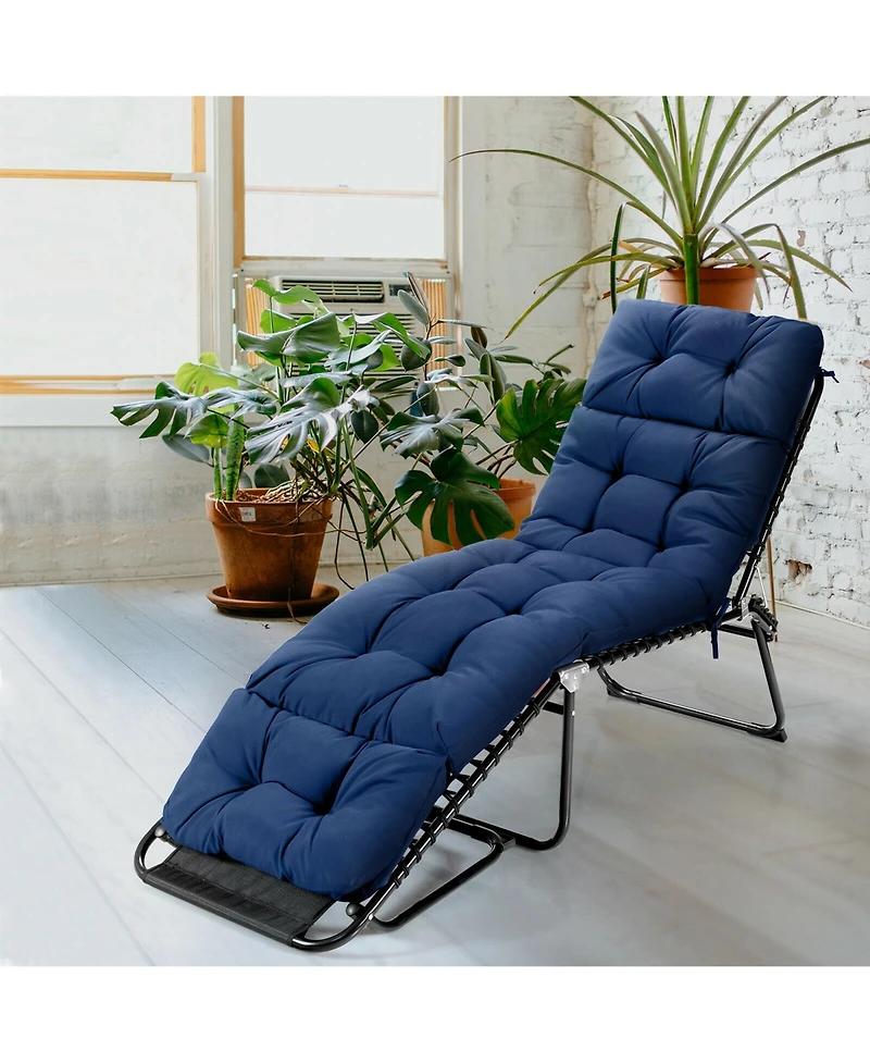 Gymax 73-inch Chaise Lounge Cushion Thickened Recliner w/ 4 String Ties