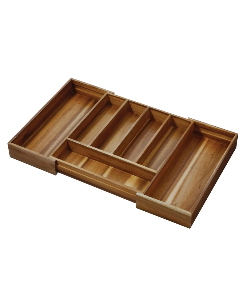 iDesign Expandable Acacia Wood Cutlery Drawer Organizer -Natural